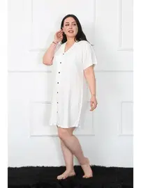 Akbeniz Dokuma Büyük Beden Düğmeli Tunik Gecelik Akbeniz 1022