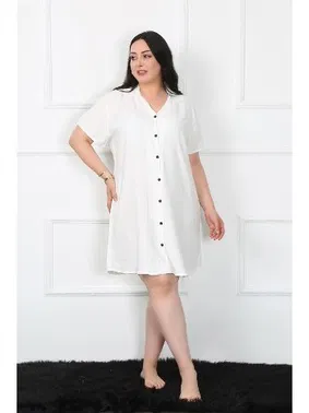 Akbeniz Dokuma Büyük Beden Düğmeli Tunik Gecelik Akbeniz 1022 - Alternatif Görünüm