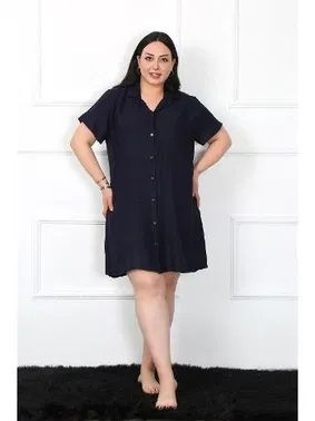 Akbeniz Büyük Beden Dokuma Düğmeli Tunik Gecelik Akbeniz 1022