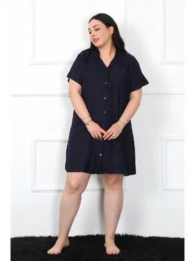 Akbeniz Büyük Beden Dokuma Düğmeli Tunik Gecelik Akbeniz 1022 - Alternatif Görünüm