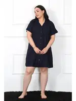 Büyük Beden Dokuma Düğmeli Tunik Gecelik Akbeniz 1022 Lacivert detay görünüm