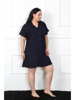 Büyük Beden Dokuma Düğmeli Tunik Gecelik Akbeniz 1022 Lacivert farklı açı