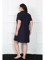 Büyük Beden Dokuma Düğmeli Tunik Gecelik Akbeniz 1022 Lacivert görsel 4