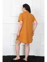 Penye Düğmeli Büyük Beden Kadın Tunik Gecelik Akbeniz 1025 Hardal görsel 4