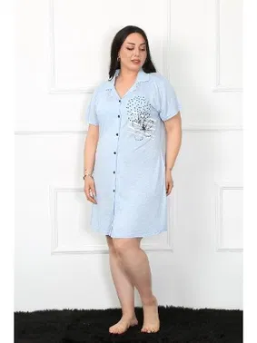 Akbeniz Gömlek Yaka Büyük Beden Penye Kadın Tunik Gecelik Akbeniz 1025
