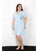 Gömlek Yaka Büyük Beden Penye Kadın Tunik Gecelik Akbeniz 1025 Mavi