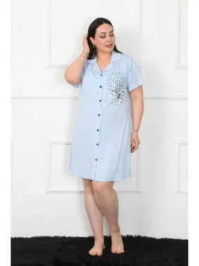 Akbeniz Gömlek Yaka Büyük Beden Penye Kadın Tunik Gecelik Akbeniz 1025 - Alternatif Görünüm