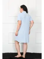 Gömlek Yaka Büyük Beden Penye Kadın Tunik Gecelik Akbeniz 1025 Mavi görsel 4
