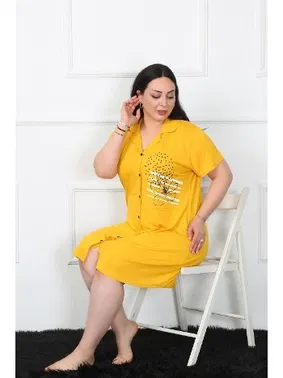 Akbeniz Kısa Kollu Büyük Beden Penye Düğmeli Tunik Gecelik Akbeniz 1025 - Alternatif Görünüm