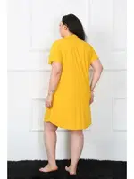 Kısa Kollu Büyük Beden Penye Düğmeli Tunik Gecelik Akbeniz 1025 Sarı görsel 4