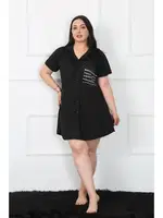 Penye Büyük Beden Gömlek Yaka Siyah Tunik Gecelik Akbeniz 1025 Siyah