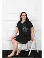 Penye Büyük Beden Gömlek Yaka Siyah Tunik Gecelik Akbeniz 1025 Siyah detay görünüm