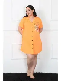 Akbeniz Düğmeli Turuncu Büyük Beden Tunik Gecelik Akbeniz 1025