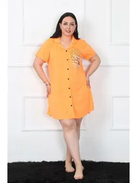 Akbeniz Düğmeli Turuncu Büyük Beden Tunik Gecelik Akbeniz 1025 - Alternatif Görünüm