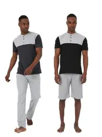 Akbeniz Yakası Düğmeli Erkek 3Lü Pijama Takım Akbeniz 6825