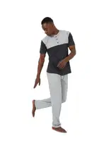 Yakası Düğmeli Erkek 3Lü Pijama Takım Akbeniz 6825 Siyah görsel 4