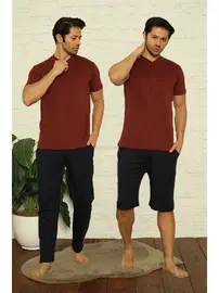 Akbeniz Düğmeli Bordo Yakası Cepli 3Lü Erkek Pijama Takım Akbeniz 6824