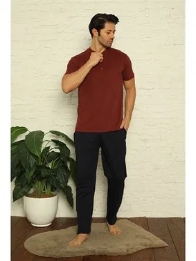 Akbeniz Düğmeli Bordo Yakası Cepli 3Lü Erkek Pijama Takım Akbeniz 6824 - Alternatif Görünüm