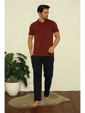 Akbeniz Erkek Kısa Kollu Bordo V Yaka 3Lü Pijama Takım Akbeniz 6822 - Alternatif Görünüm