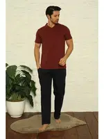 Erkek Kısa Kollu Bordo V Yaka 3Lü Pijama Takım Akbeniz 6822 Bordo detay görünüm