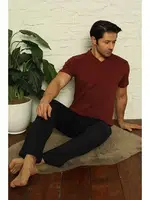 Erkek Kısa Kollu Bordo V Yaka 3Lü Pijama Takım Akbeniz 6822 Bordo görsel 4
