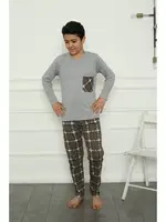 Penye Cepli Erkek Çocuk Pijama Takım Akbeniz 20387 Gri