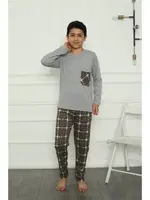 Penye Cepli Erkek Çocuk Pijama Takım Akbeniz 20387 Gri farklı açı