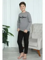 Penye Erkek Çocuk Uzun Kollu Pijama Takım Akbeniz 20416 Füme detay görünüm
