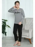 Penye Erkek Çocuk Uzun Kollu Pijama Takım Akbeniz 20416 Füme görsel 4