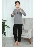 Penye Erkek Çocuk Uzun Kollu Pijama Takım Akbeniz 20416 Füme görsel 5