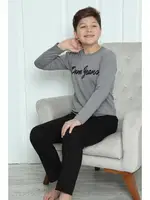 Penye Erkek Çocuk Uzun Kollu Pijama Takım Akbeniz 20416 Füme görsel 7
