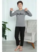 Penye Erkek Çocuk Uzun Kollu Pijama Takım Akbeniz 20416 Füme görsel 8