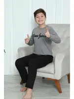 Penye Erkek Çocuk Uzun Kollu Pijama Takım Akbeniz 20416 Füme görsel 9