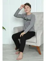 Penye Erkek Çocuk Uzun Kollu Pijama Takım Akbeniz 20416 Füme görsel 10