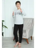 Yuvarlak Yaka Erkek Çocuk Penye Pijama Takım Akbeniz 20417 Gri detay görünüm