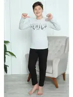 Yuvarlak Yaka Erkek Çocuk Penye Pijama Takım Akbeniz 20417 Gri görsel 4