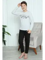 Yuvarlak Yaka Erkek Çocuk Penye Pijama Takım Akbeniz 20417 Gri görsel 5