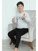 Yuvarlak Yaka Erkek Çocuk Penye Pijama Takım Akbeniz 20417 Gri görsel 6