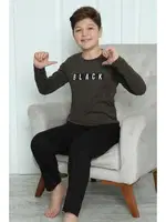 Black Yazılı Erkek Çocuk Penye Pijama Takım Akbeniz 20419 Haki görsel 10