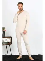 Uzun Kollu Erkek Pamuklu Krem İçlik Takım Akbeniz 19103 Krem detay görünüm