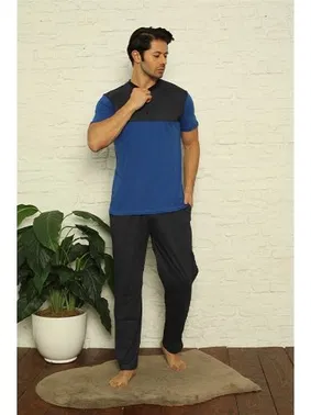 Akbeniz Cepli Düğmeli Yaka 3Llü Erkek Pijama Takım Akbeniz 6823 - Alternatif Görünüm