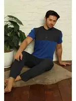 Cepli Düğmeli Yaka 3Llü Erkek Pijama Takım Akbeniz 6823 Saks görsel 4