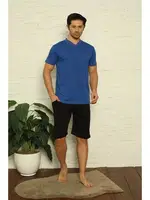 Kısa Kollu V Yaka 3Lü Erkek Pijama Takım Akbeniz 6822 Saks farklı açı