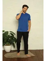 Kısa Kollu V Yaka 3Lü Erkek Pijama Takım Akbeniz 6822 Saks görsel 4