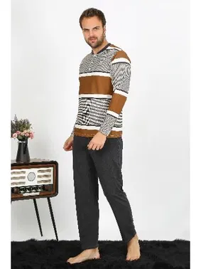 Akbeniz Düğmeli Erkek Uzun Kollu Penye Pijama Takım Akbeniz 6845