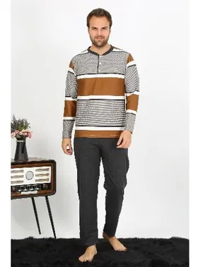 Akbeniz Düğmeli Erkek Uzun Kollu Penye Pijama Takım Akbeniz 6845 - Alternatif Görünüm