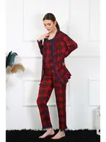 Ekoseli 3Lü İp Askılı Kadın Sabahlık Takım Akbeniz 16106 Kırmızı farklı açı