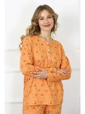 Akbeniz Çiçekli Büyük Beden Uzun Kollu Düğmeli Kadın Pijama Takım Akbeniz 75014 - Alternatif Görünüm