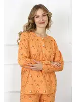 Çiçekli Büyük Beden Uzun Kollu Düğmeli Kadın Pijama Takım Akbeniz 75014 detay görünüm