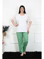 Battal Beden Kısa Kollu Kadın Pijama Takım Akbeniz 75001 Beyaz